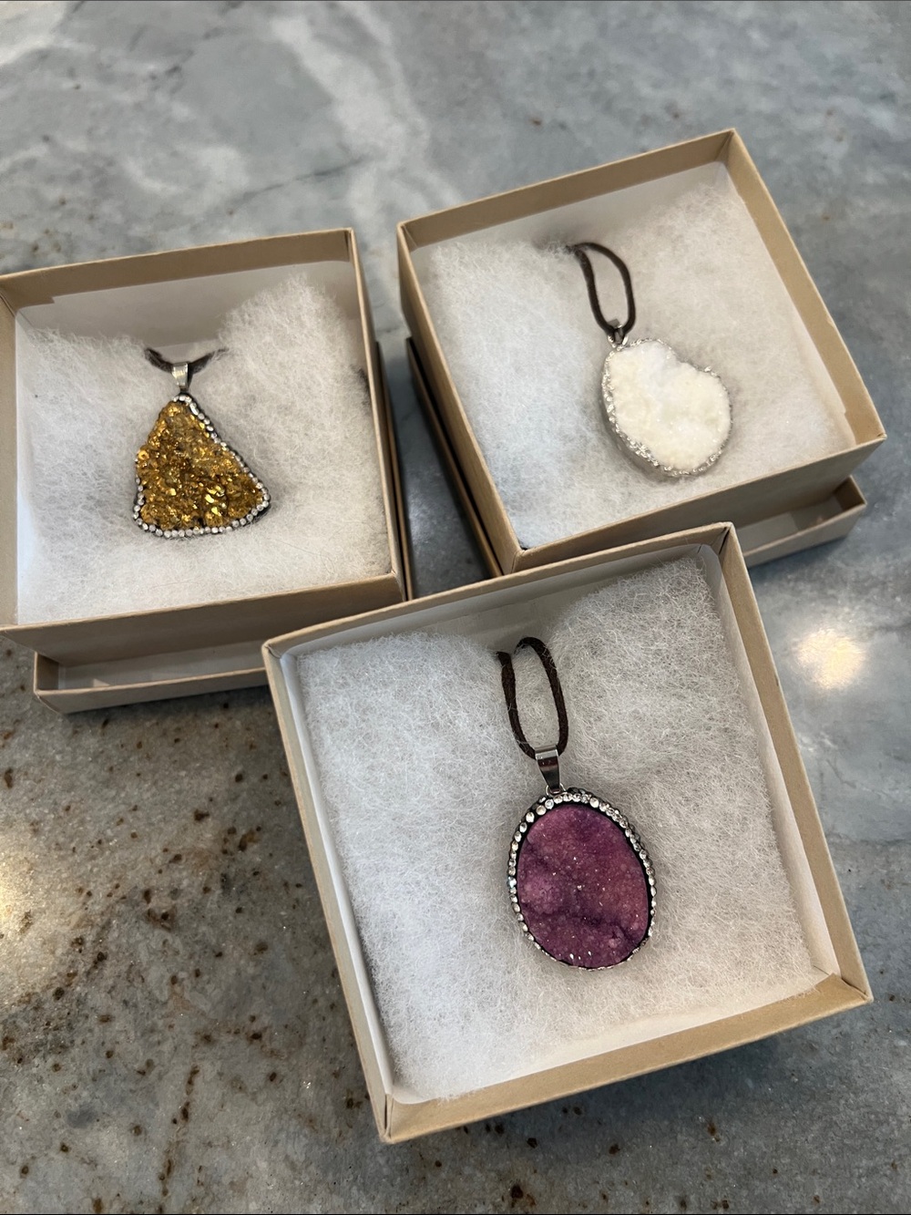 Set of 3 Druzy Pendant Necklaces on Cord